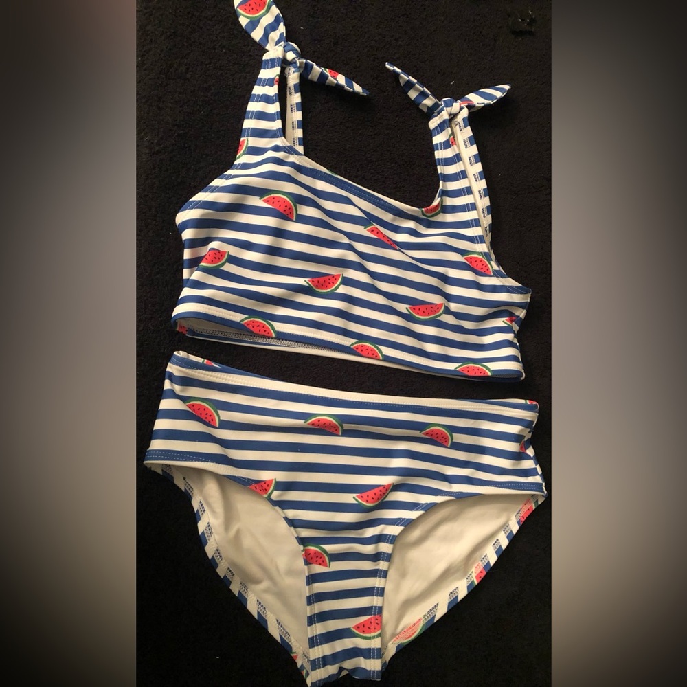 Old Navy Blue & White Stripe Watermelon Two-Piece Bikini for Kids
